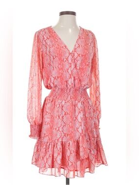 Michael Kors Coral Snakeskin Animal Print Lined Long Sleeve Midi Dress